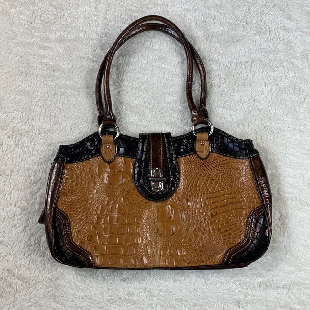 MC Marc Chantel Croco embossed large faux leather satchel shoulder bag